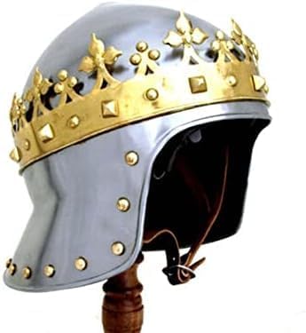 Medieval Armor Vintage Monarch Knight King Richard Lionheart Two Tone Crown Helmet, Rustic Vintage Adult Wearable Costume for Decor & Collectible Gift, Halloween, Cosplay, Christmas