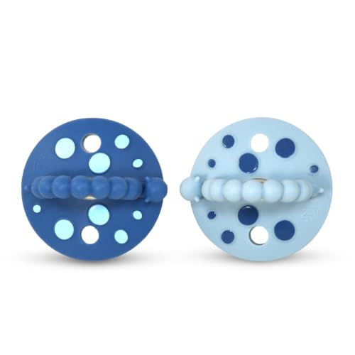 Image of RaZbaby Soft Silicone Infant & Baby 3M+ Teether Toy Massaging Bristles Teething Relief Pacifier - Soothes Sore Gums - Hands-Free & Easy-to-Hold Chompy Teether, BPA Free (Power /Dark Blue)