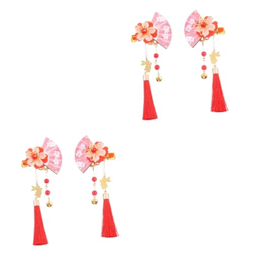 MERRYHAPY 4 個 ヘアピン ヘアクリップ 女性用帽子 花嫁のためのヘアアクセサリー 髪留め 花うちわ beads べる 和装 髪飾り タッセルヘッドドレス 和風かんざし 亜鉛合金、木質 赤