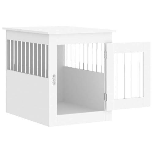vidaXL Hundekäfig im Möbelstil, Abschließbar Hundebox mit Tür, Hundehütte Beistelltisch mit 2-in-1-Funktion, Hundehaus Haustierkäfig, Weiß 55x75x65 cm Holzwerkstoff