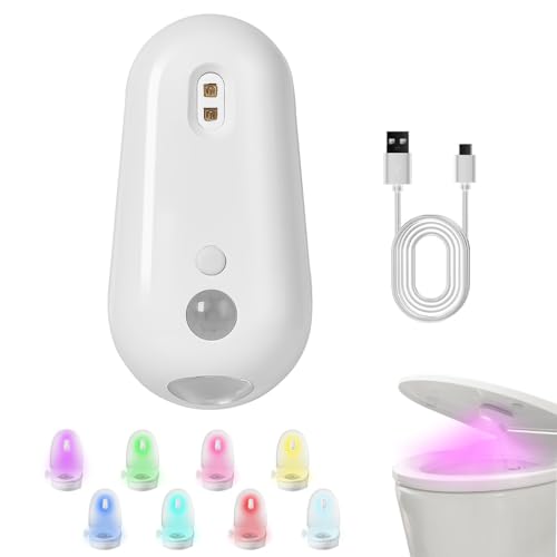 Self Cleaning UV Toilet Sanitizer with Night Light RGB Multi-Colour Waterproof Self-Adhesive UV Toile Tdisinfection Lights Cleaners for Bathroom Motion-Activated Sensor USB Rechargeable Night Lamp