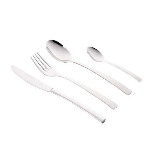 Porkert Emilie - Cubertería para 6 personas, 24 piezas, acero inoxidable 18/10, apto para lavavajillas, acero inoxidable, con cuchillo, tenedor, cuchara y cucharilla, juego de cubertería moderno de
