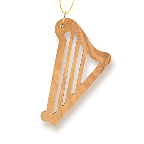 Harp Christmas Ornament, Olive Wood Seasonal Decorations For Music Lovers & Band Members, Small Wooden Xmas Tree Holiday Hanging Ornaments, Made In The Holy Land Of Bethlehem, Israel #TOP18