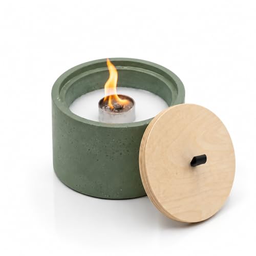 Generisch Wachsfeuer Outdoor Kerze mit Dauerdocht - 18 x 11 Zentimeter - Geschliffener Beton - Handmade in Hessen! (Hellgrün)