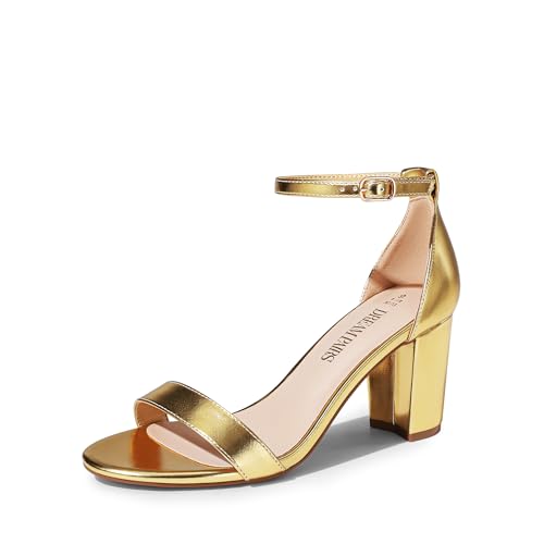 DREAM PAIRS Women's Chunk Low Heel Pump Sandals,Size 8,Gold-Metallic,CHUNK