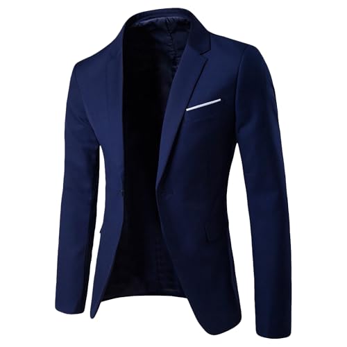 Mens Solid Color One Button Blazers Slim Fit Business Casual Suit Jacket Stylish Formal Daily Sport Coat