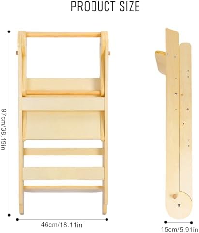 toilmua Foldable Kitchen Step Stool Montessori Step Stool for Kids 2-6, Baby Child Standing Tower Solid Wood Kitchen Learning Stools for Bathroom Sink Easy to Assemble Beige