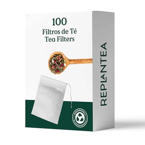 Replantea - 100 Filtros Desechables para Té a Granel Replantea | Bolsas de Té Biodegradables, Sin Químicos ni Adhesivos, Filtros de Malla Extra Fina para Infusiones Naturales