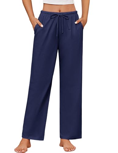 Ekouaer Women's 100% Cotton Pajama Pants Casual Drawstring Pj Bottom Soft Pj Pants