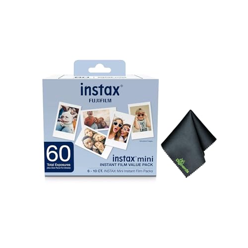 Fujifilm Instax Mini Value Pack Instant Film (60 Exposures) Bundle with Microfiber Cleaning Cloth