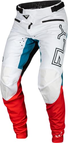 Fly Racing Calça de bicicleta jovem Rayce 2024 (vermelho/branco/azul tamanho juvenil EUA 26)