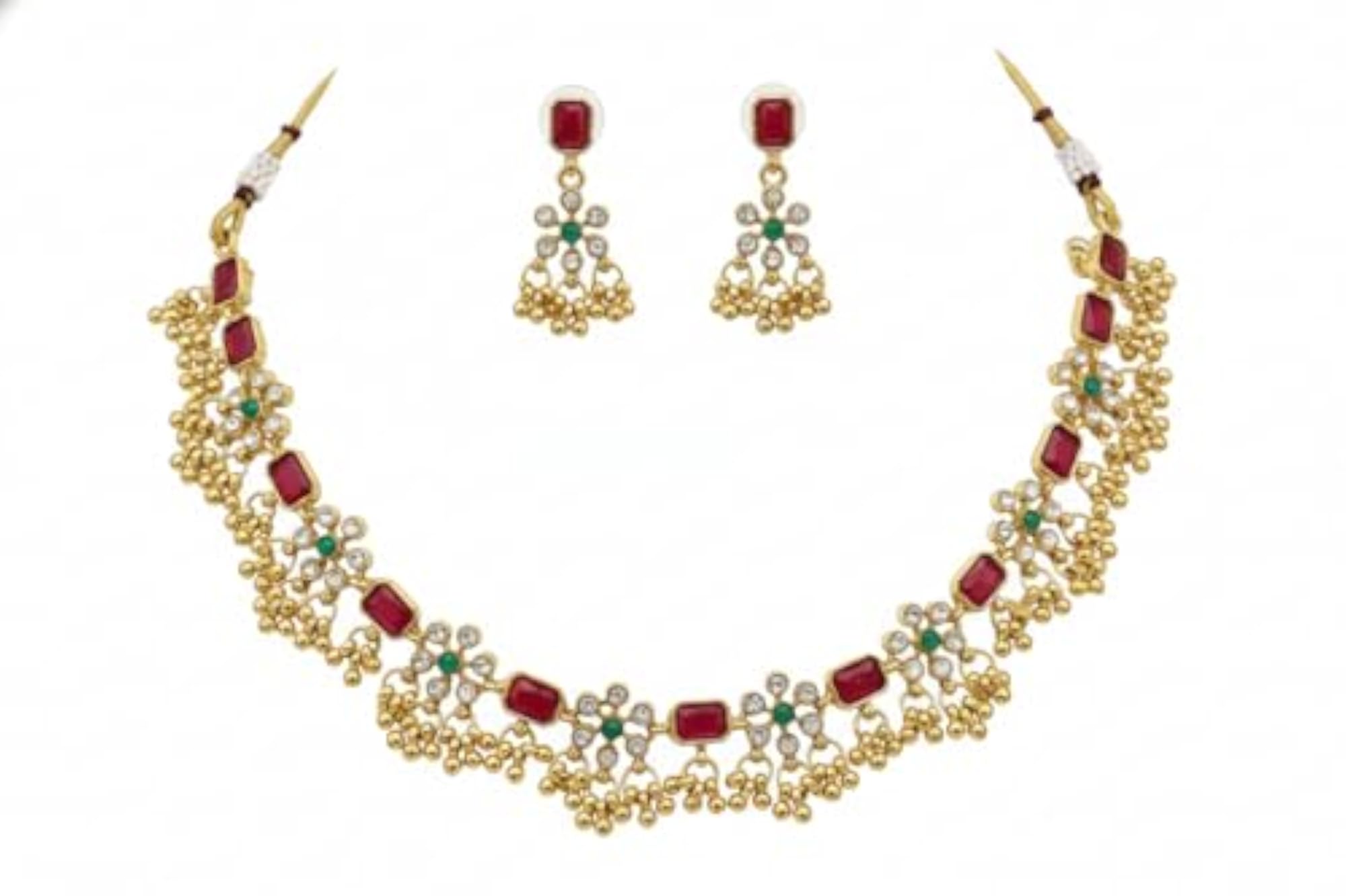 American Diamond Necklace Set with Earrings, Silver Toned