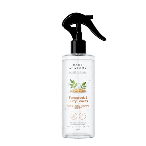 Image of Bare Anatomy Nature x Science Fenugreek and Curry Leaves Hair Spray | Strengthens Roots & Controls Breakage | Lightweight & Non-Sticky Formula | Maintains Natural Shine & Smoothness | 200ml