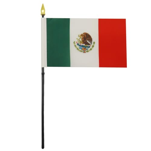AZ FLAG - Mexico Table Flag 4'' x 6'' - Mexican Mini Desk Flag 100% Polyester 15 x 10 cm - Office Mini Banner with 10'' Pole - Golden Spear