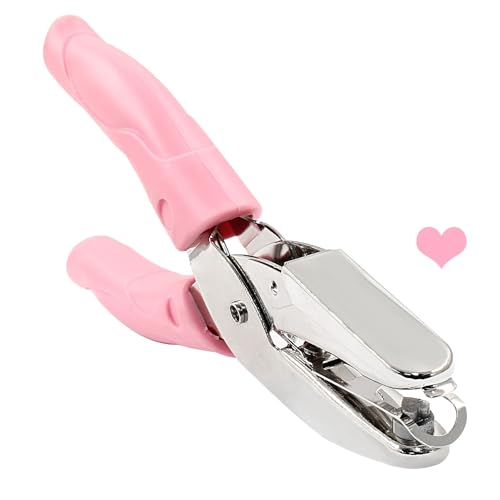 Murtenze 1 Pack Heart Shaped Handheld Hole Paper Punch 1/4 Metal Single Hole Paper Punch for DIY Craft Paper Scrapbook Puncher with Pink Soft Thick Leather Cover(Heart 1/4 Inch)