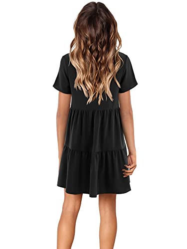 Amoretu Women Summer Tunic Dress V Neck Short Sleeve Casual Loose Flowy Swing Shift Dresses3