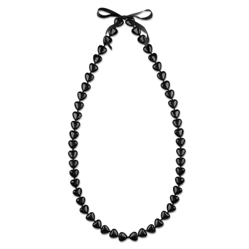 Noxglory Hawaiian Graduation Kukui Nut Leis 40 Acrylic Black Hawaiian Luau Lei Necklace with Ribbon Bow Chunky Graduation Neck Chain Gifts for Class of 2026 High School College (Style 1 Black)
