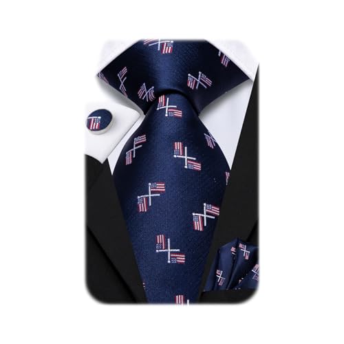 Image of Dubulle Silk Ties Set for Men Formal Paisley Striped Necktie Pocket Square Cufflinks 3PCS Sets Wedding Business Party