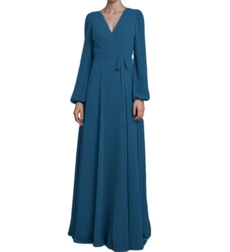 Robe de demoiselle d'honneur manches longues mariage bleu clair 52