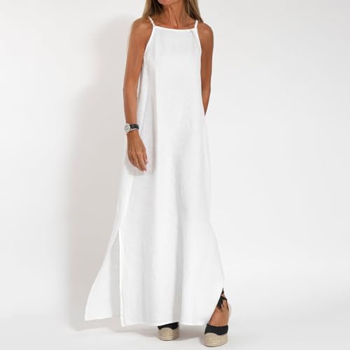 Spaghetti Strap Sundresses for Women, Women Flowy Maxi Dress Solid Color, Lightweight Split Beach Vacation Outfit3