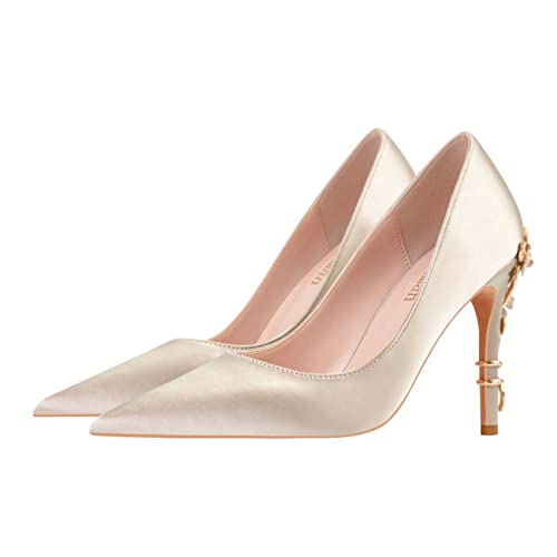 JOEupin High Heels Womens Pointed Toe Heels Satin Pumps Stiletto Bridal Party Dress Evening Wedding Shoes for Woman2