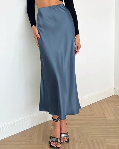 Image of BTFBM 2026 Summer Womens Skirts Silk Elegant High Waist Flowy Long Satin A-Line Midi Skirt Cocktail Wedding Party