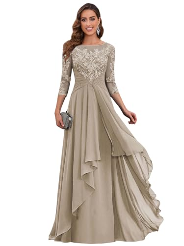 Fu Jiang Short Sleeve Mother of The Bride Dresses for Wedding Long Chiffon Ruffles Formal Party Dress