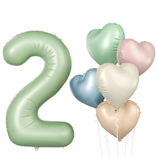 DazzJoy Luftballon 2. Geburtstag Grün, 40 Zoll Salbeigrün Luftballons...