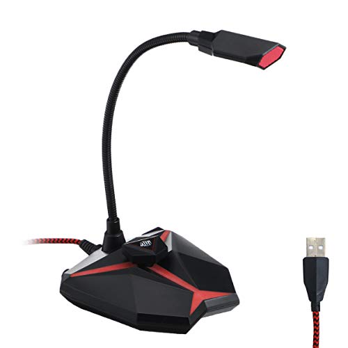 EIVOTOR Micrófono USB para PC, Micrófono Profesional de Escritorio Audio Luz LED Micrófono Compatible con PC/Windows/Mac/PS4, para Radio, Skype, Youtube, Juegos (Botón de silencio + Ajustable volumen)