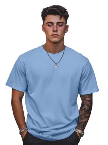 Image of Veirdo Oversized Baggy Fit Drop Shoulder Half Sleeves Round Neck Solid Pure 100% Cotton T-Shirt for Men (Available in White, Black, Mustard, Maroon, Green, Lilac, Navy, Red Color)