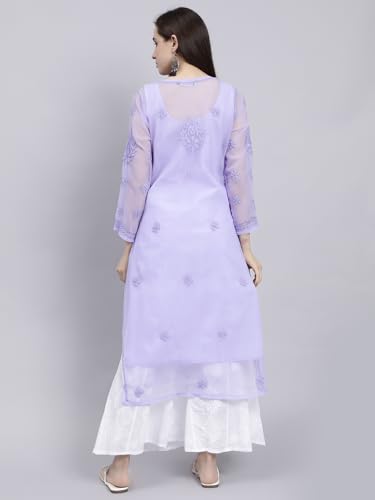 Image of Seva Chikan Hand Embroidered Lucknowi Chikankari Georgette Kurta with Inner Slip for Women SCL4431