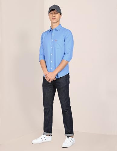 Image of U.S. Polo ASSN. Men's Solid Spread Collar Premium Cotton Dobby Tailored Fit Shirt