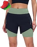 Sportneer Women Padded Bike Shorts - 4D Bicycle Cycling Shorts with 2 Zipper Pockets & 1 Inner Thigh Pocket, Lightweight Breathable Quick-Dry for Mountain Biking, Trail Riding & Casual Cycling
