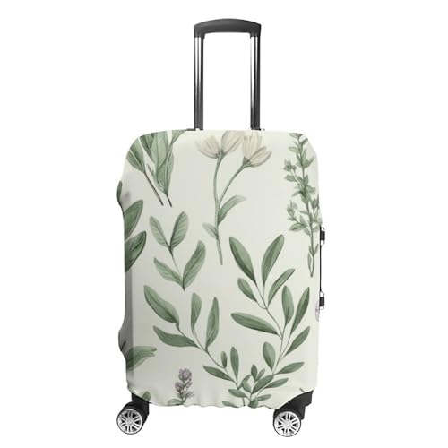 Green Flower Herb Sage Leaves And Branches Printed Luggage Cover Protector, Fits 18-32 Inch Luggage