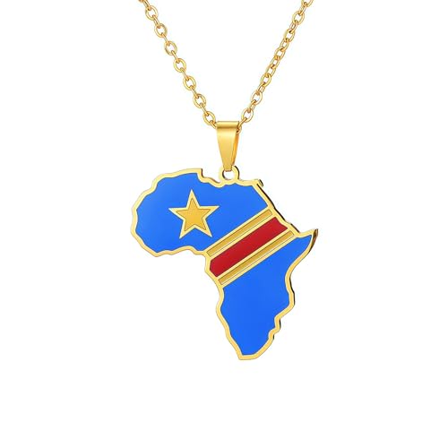 Générique Collier Carte du Congo pour Femme/Homme - Pendentif Carte Africaine en Acier Inoxydable - Bijou Cadeau