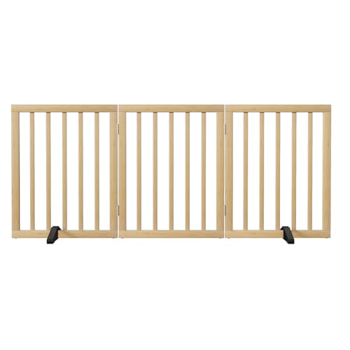 Semiocthome Freistehendes Hundegitter aus Bambus für Türen, 3-teilige Indoor-Welpentore für das Haus mit 2 Metallständern, 61 cm (H), zusammenklappbares Haustiergitter für Treppen, erweiterbar bis zu