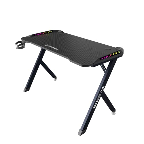 Vitallium Tavolo da gioco 120x60x75 cm, luce LED RGB, superficie in fibra di carbonio, ergonomico, supporto per tazze e cuffie, scrivania per computer, nero - Scrivania Gaming - Immagine 2