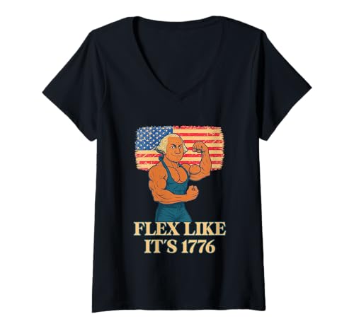 Mujer Muscular George Washington Flex Like It's 1776 Fun 4 de julio Camiseta Cuello V