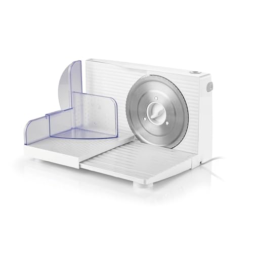 GOURMETmaxx Allesschneider 150W Weiß | Elektrisch mit Edelstahl-Klinge & Fingerschutz | Für Brot, Wurst, Käse, Fleisch & Gemüse | Schnittstärke 1,5–15 mm | Klinge herausnehmbar & leicht zu reinigen