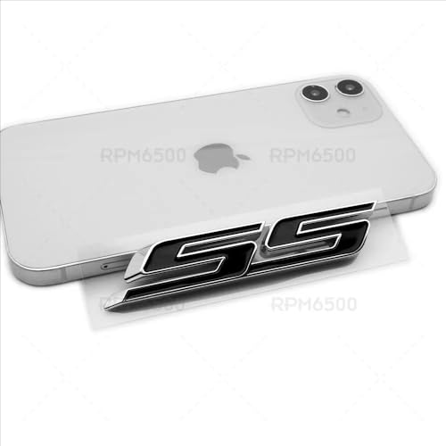Image of 2Pcs Slant SS Emblems Side Car Badge Decal Compatible with Chevy Camaro Impala Malibu Holden 2010-2026 (Chrome Black)