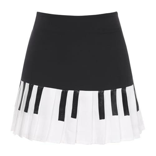 Women Piano Mini Skirts Y2k Harajuku Pleated Black and White Color Blocked Short Skirt3