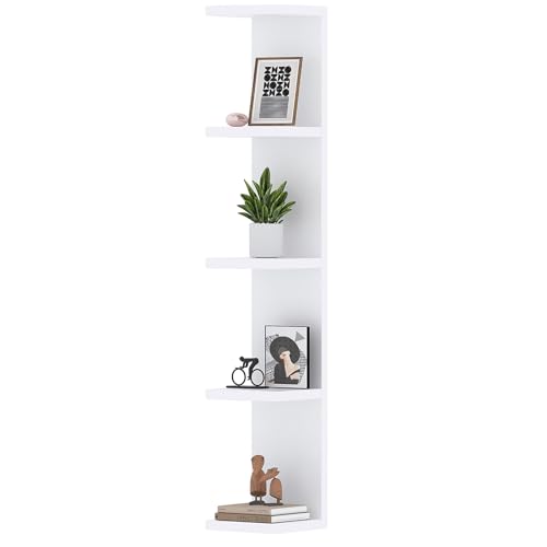 LitaEther 5 Tier White Lack Wall Shelf - Multi-Functional Display Organizer for Anime Figures Funko Pop Plants Makeup & Books (7.1 x 5.5 x 30.7) Space-Saving Floating Shelf for Home & Office