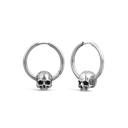 PUNKYOUTH Gothic Punk Skull Hoop Earrings 18G 1mm Piercing Jewelry Vintage Cool Biker Rock Skeleton Bone Mismatched Sun Moon Huggie Dangle For Women Men Statement Daily Wear Gift Accessories