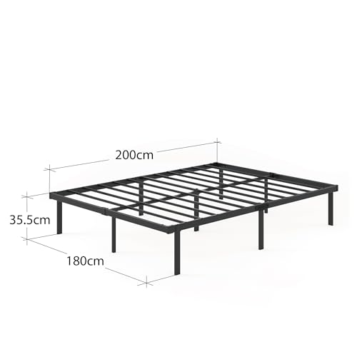 Zinus Caleb Bett 180x200 cm - Höhe 36 cm mit Stauraum unter dem Bett - Metall-Plattformbettrahmen - Klappbarer Bettrahmen - Schwarz