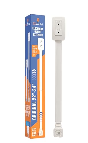 EZ Outlet Electrical Outlet Extender. Access Hard-to-Reach Outlets! Features USB-A, USB-C, and 2 AC...