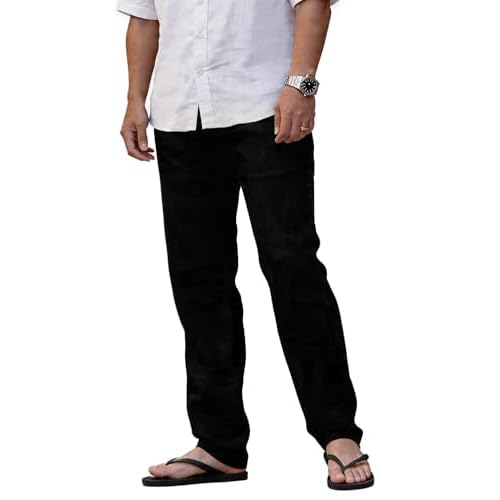 Heyfanee Linen Pants Men Casual Loose Fit Summer Beach Pants Elastic Waist