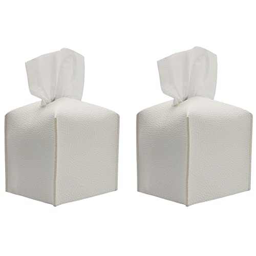 Lot de 2 boîtes à mouchoirs carrées en Cuir synthétique - Blanc - pour Salle de Bain, Tables de Chevet, Bureau Cover