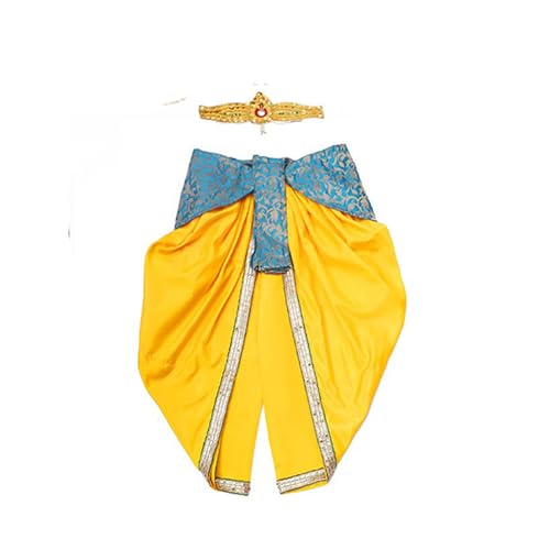 Image of Krishna Dress for Baby Boy Kids(Dhoti,Patka,Mukut,Morpankh,Bansuri,Kamarband,Bajuband,Kundal) Little Krishna Ji Kanha Janmasthmi Costume