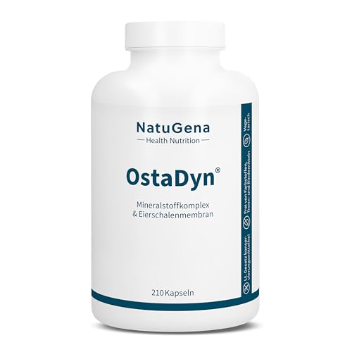 NatuGena OstaDyn Mineralstoffkomplex & Eierschalenmembran mit 1 mg Mangan, Kollagen, Elastin und Glykosaminoglykane, 210 Kapseln (1 Monats Packung) NatuGena OstaDyn Mineralstoffkomplex & Eierschalenmembran mit 1 mg Mangan, Kollagen, Elastin und Glykosaminoglykane, 210 Kapseln (1 Monats Packung)