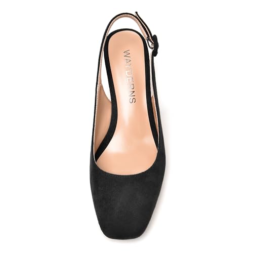 WAYDERNS Womens Square Toe All Weather Suede Adjustable Strap Dating Solid Buckle Wedge Low Heel Pumps Shoes 2 Inch3